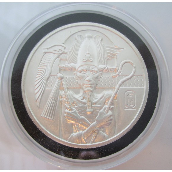 2 oz .999 Silver Egyptian Gods Osiris Round Ultra High Relief  Mummy Capsuled - Picture 1 of 10